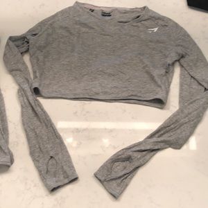 Gym shark tank and shrug (open back/thumb holes)